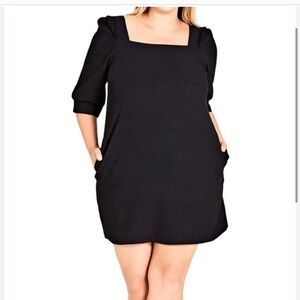 City Chic Little Black Square Neck Shift Dress XXL (24)